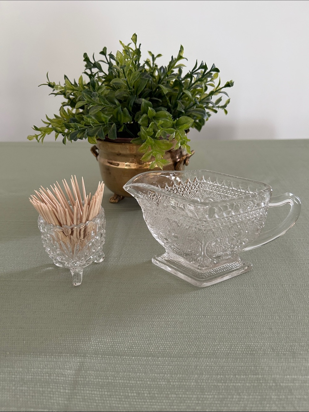 Crystal Indiana Glass Creamer & Crystal Toothpick Holder see description